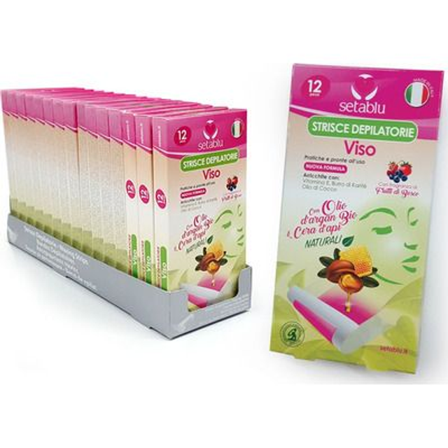 SETABLU STRISCE DEPILATORIE VISO OLIO D'ARGAN BIO+VITAMINA E/12STRISCE