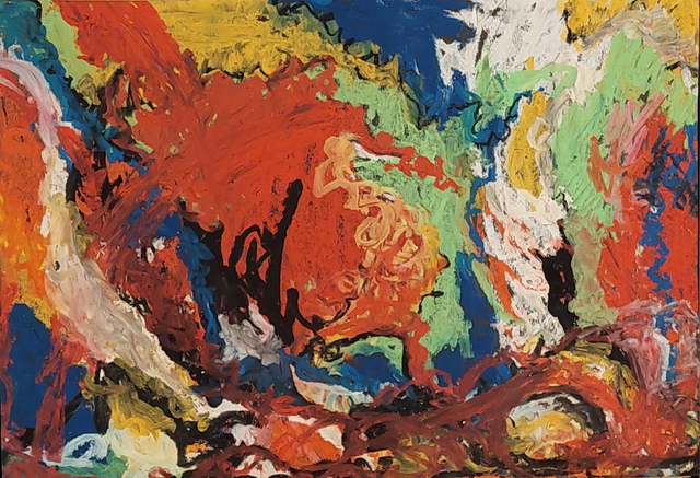 Vaihdevuosihurmio II. Öljypastelli paperille.