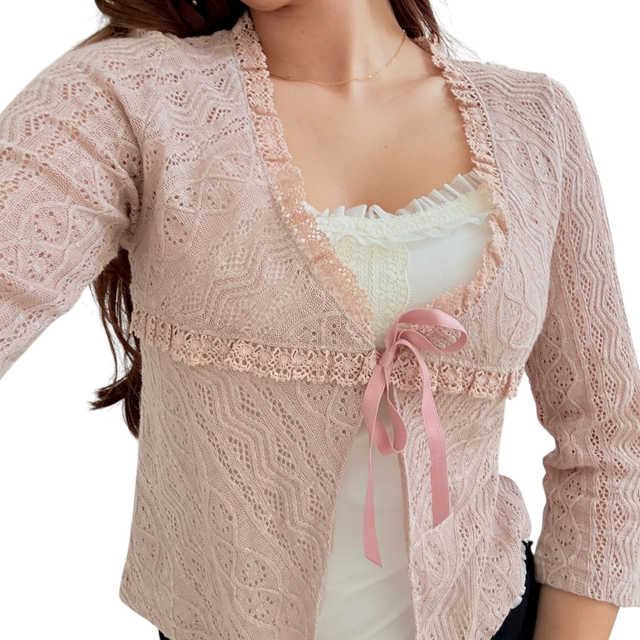 japanese coquette dusty pink 3/4 sleeve knitted cardigan