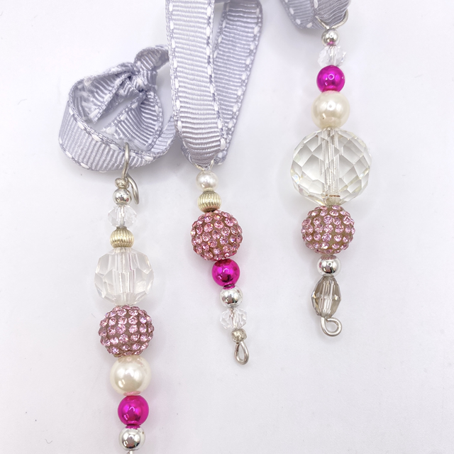 UPCYCLED Icicles x 3 Christmas Decoration Set Pink, Clear and Silver tone vintage beads
