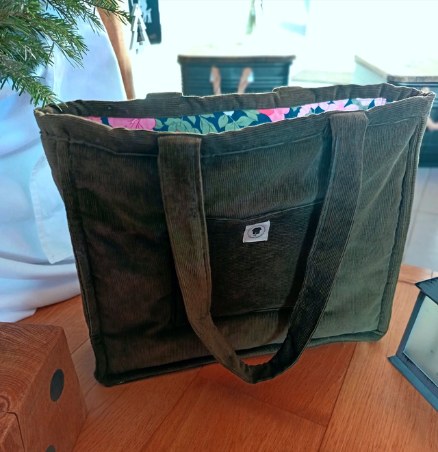 Sac cabas velours vert