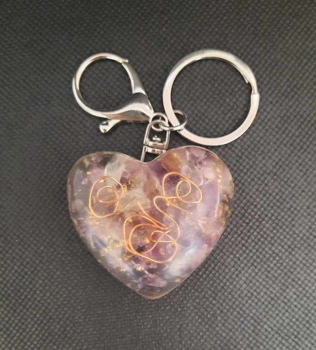 Mini coeur de poche Améthyste / Quartz rose