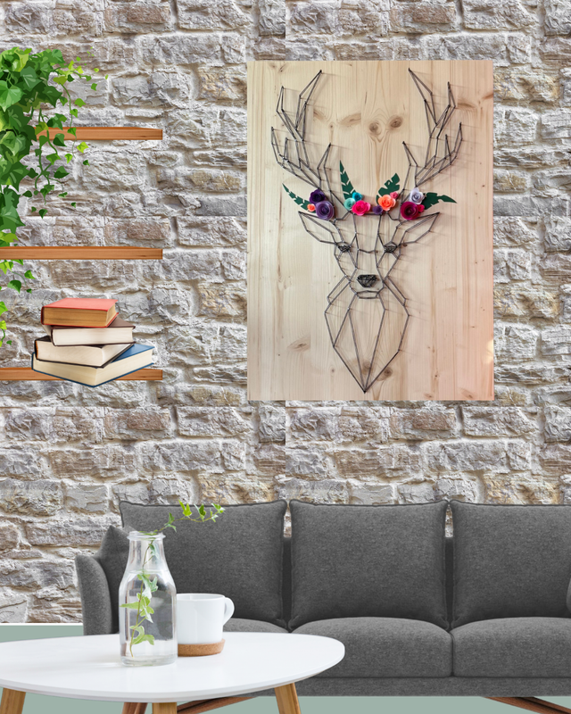 Art filaire Cerf fleuri XXL