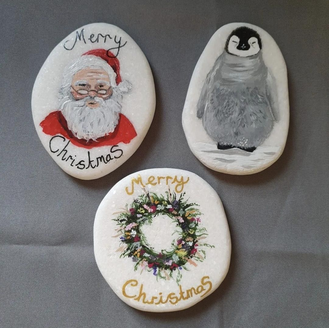 Flat Paper Weights. £9 Each. Chrustmas Wreath...Father Christmas, Baby Penguin 