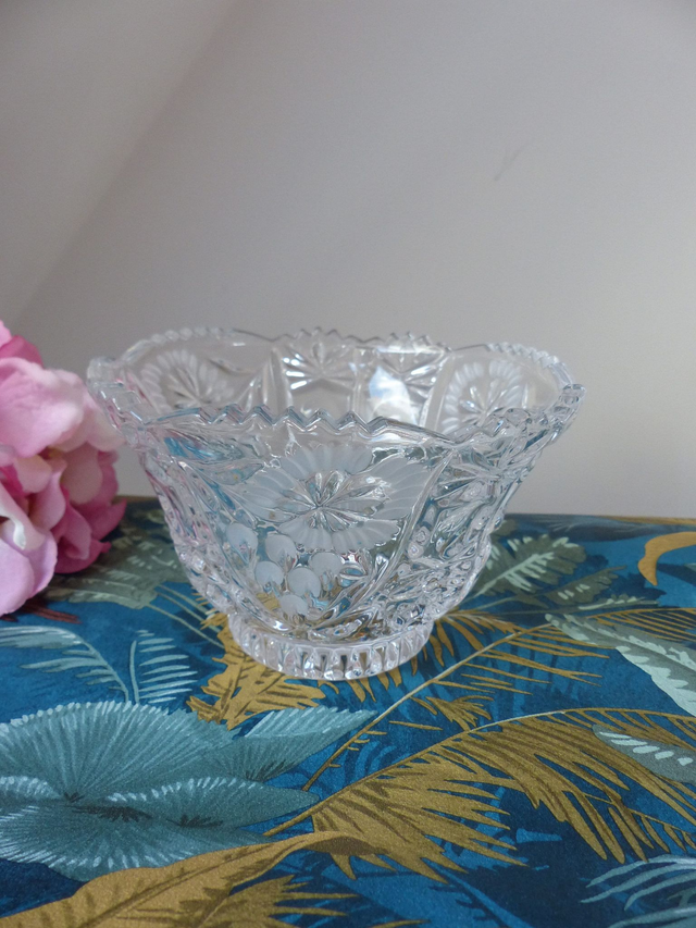 Ancien Vide Poche Romantique Verre Transparent et Opaque Décor de Fleurs, Petite Coupe Verre Décoration Chambre Salon Salle de Bain, Cadeau
