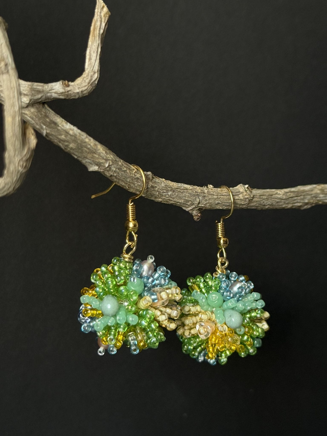 Large Ball Round Beaded Earrings, Statement Jewelry, Contemporary Art Geometric Accessory, Handmade Earrings