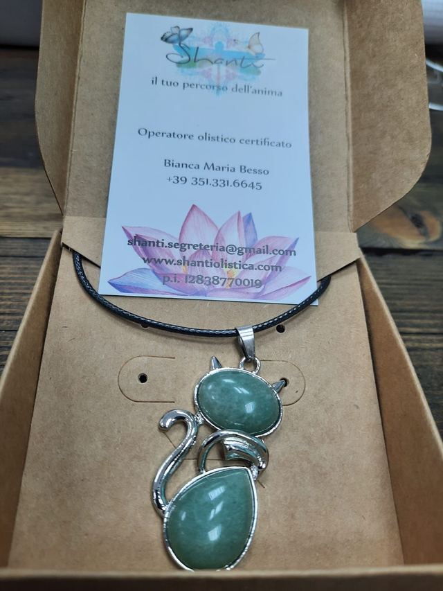 Amuleto donna serie "gattini" avventurina verde