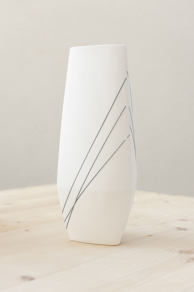 VASE L / Serie 3ck / Liniendekor graublau 