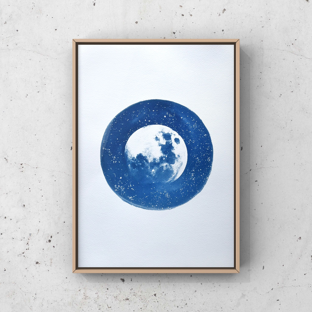 Affiche cyanotype photo du ciel - Lune bleue, Saint-Malo