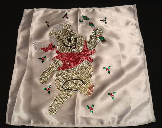 Christmas Winnie The Pooh DISNEY CHARACTER Custom Decorated &amp; Designed On A White Silk Napkin PRE-ORDER