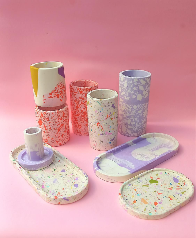 Taca owalna, lastryko, szersza podstawka na akcesoria, beżowa