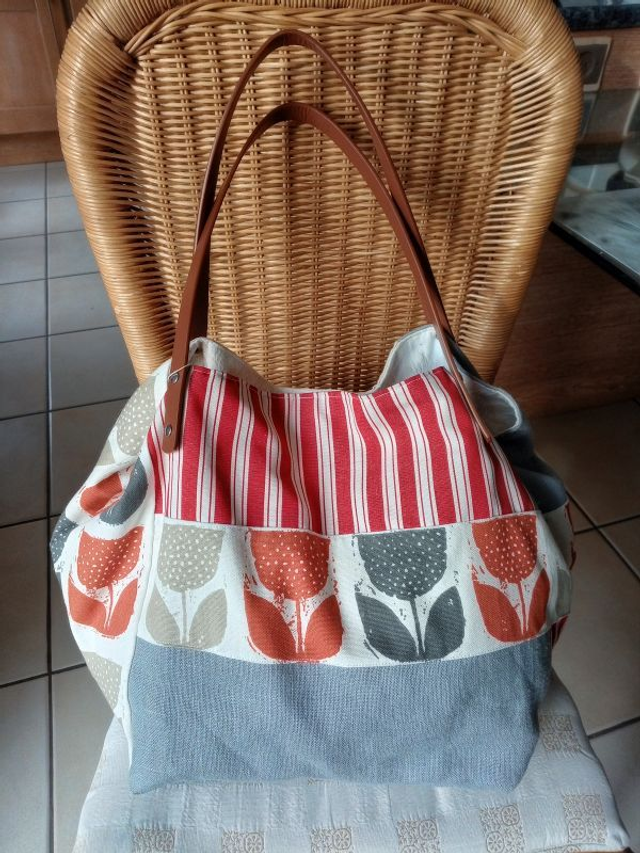 Grand sac cabas cube coton multi impressions tulipes