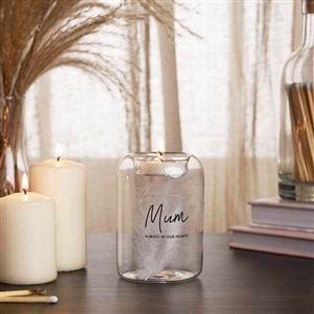 Memory Feather &amp; Glass Tea Light Burner