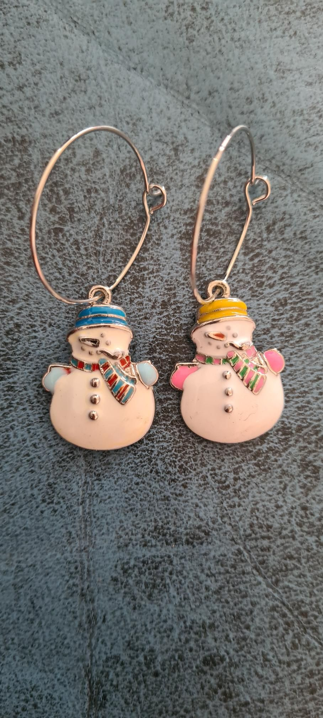 Earrings Large Enamel Snowman Hoops