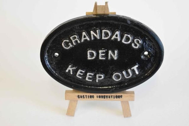  "GRANDADS DEN KEEP OUT" Handmade cast aluminium sign