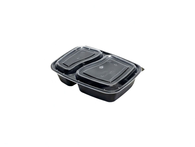 Black Dual-Compartment Takeaway Box with Clear Lid (BTC096) – Elegant &amp; Practical