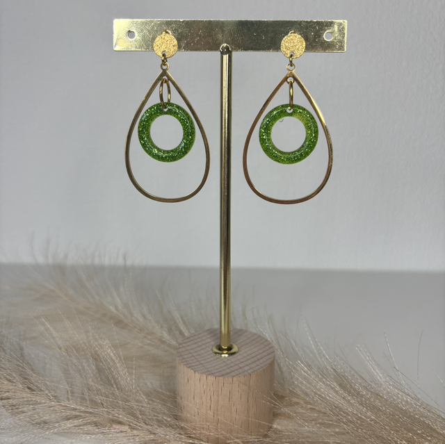 Boucles d’oreilles vertes paillettes