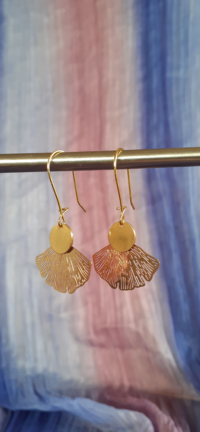 Jinco Boucles d'Oreilles, métalliques, fauille de Jinkgo Biloba