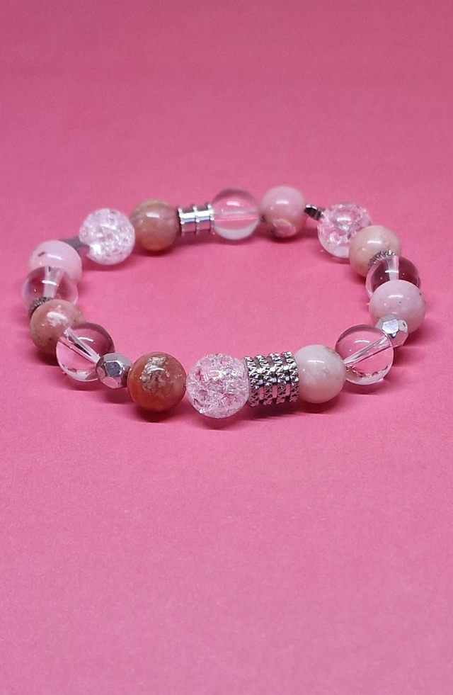 Bracelet d'Opale rose et Cristal de roche en 1cm 