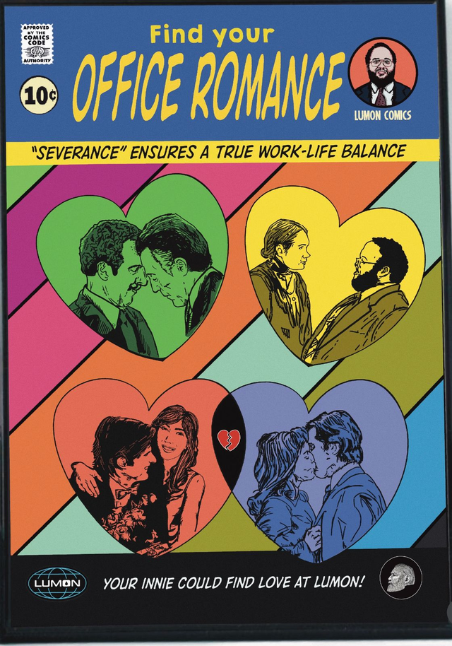 Severance;  Find your Office Romance.  Find love at Lumon, Comic Book Original Art Prints (available in A4 &amp; A3)