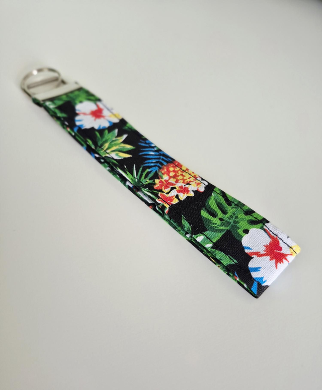 Green Leaf Fabric Wristlet Keyfob Keyring