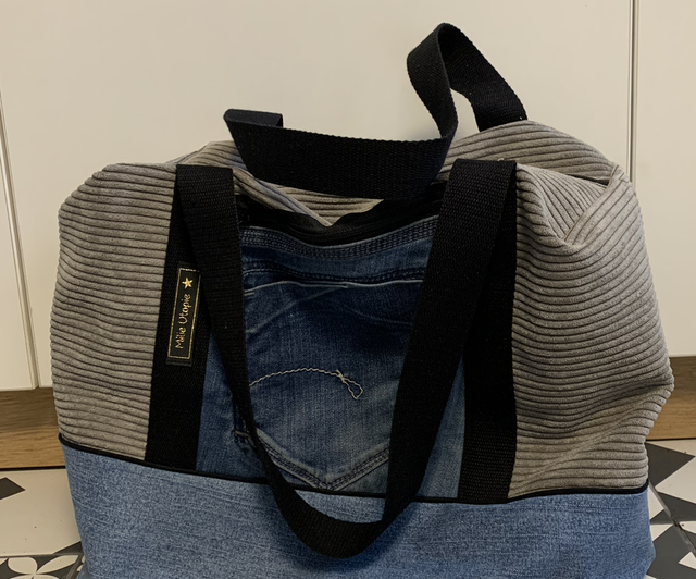Sac de voyage en velour et jean 
