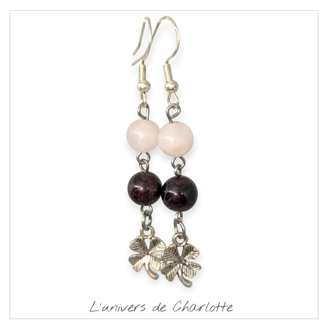Boucles d'oreilles "Grenat/Quartz rose" BO-091