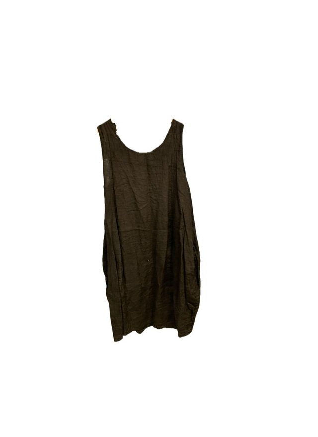 LMF - Plain Black Short Linen Dress - 263
