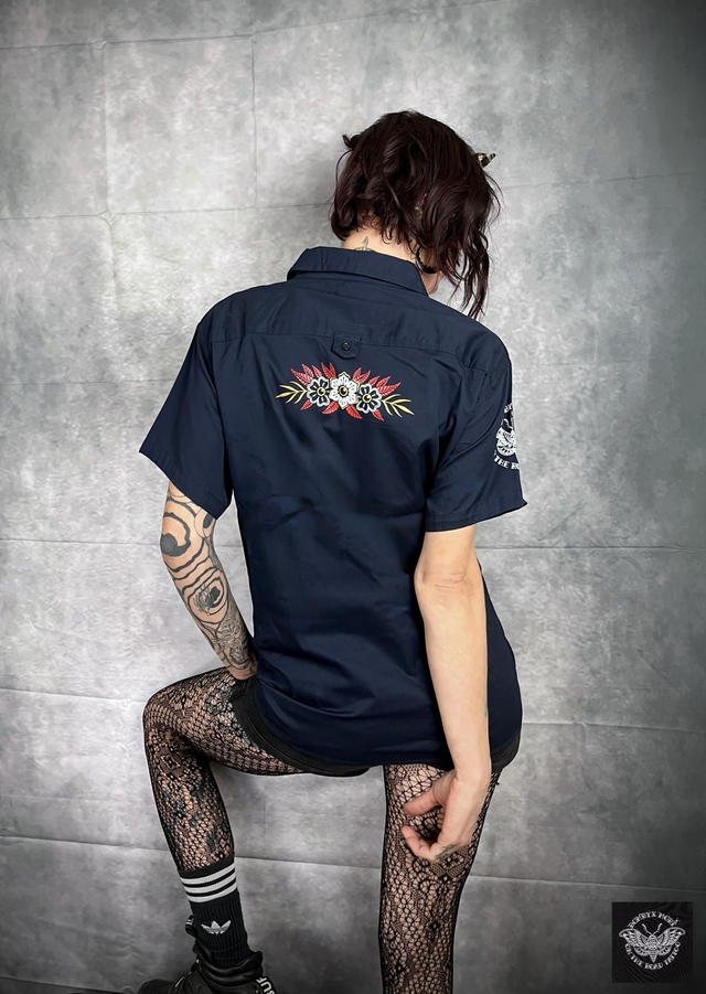 Chemise style Pin up "Ancre &amp; Fleurs" Navy blue