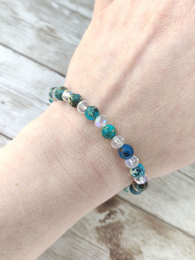 Bracelet &quot;Jaspe mer et cristal&quot;