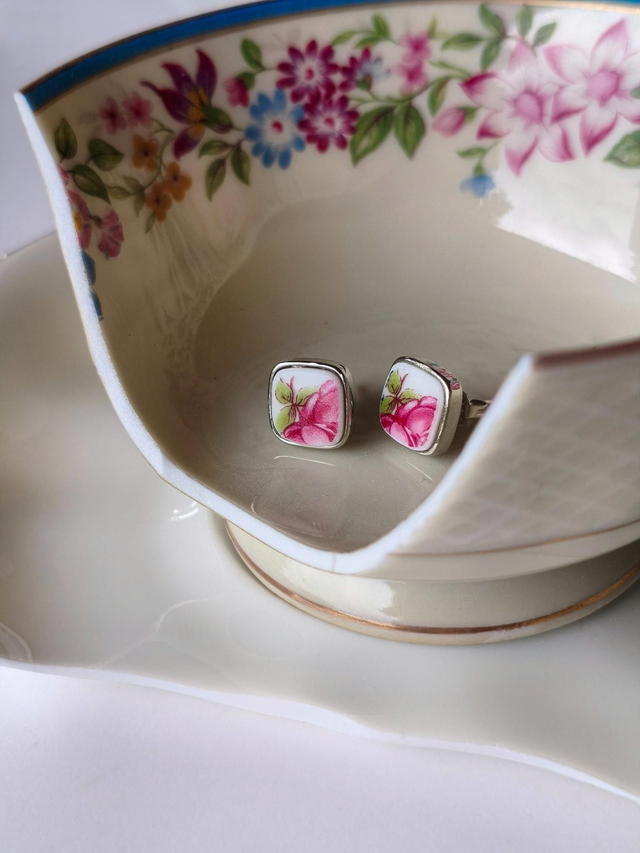 Boucles d&#039;oreilles carrées - porcelaine tchécoslovaque - Pirkenhammer no.3