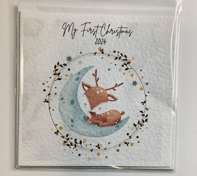 Personalised Christmas card. Cute reindeer design. 