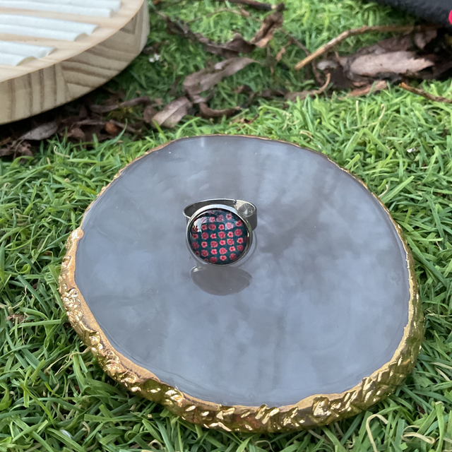 Adjustable glass dome ring. Colourful design. Handmade.