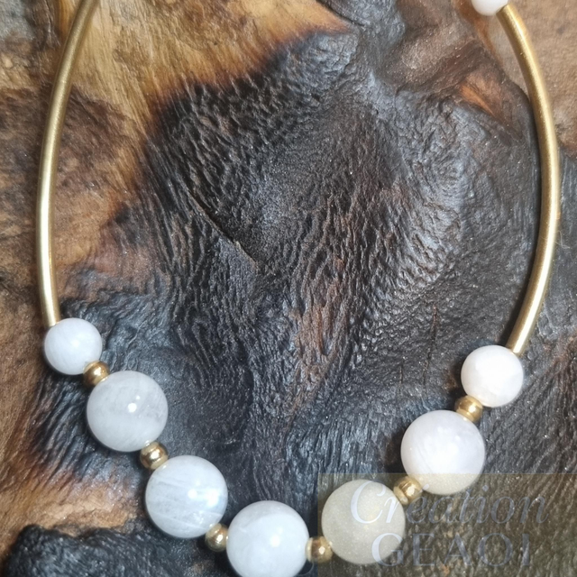 Jumelle élégante Pierre de Lune Blanche