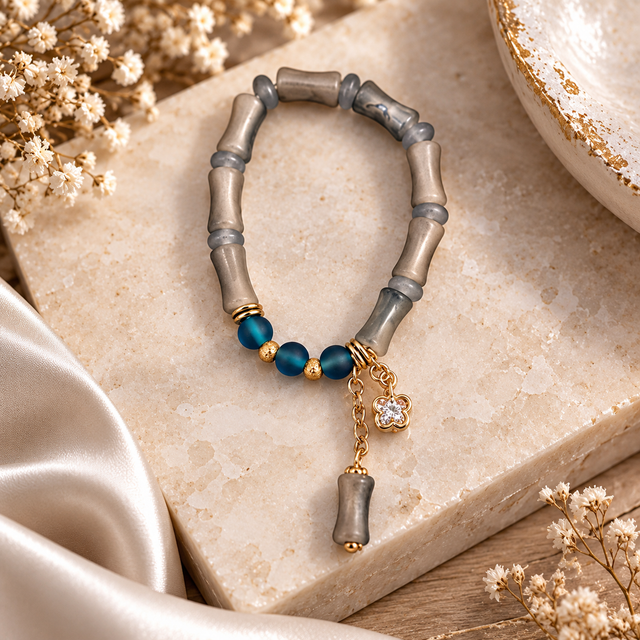 Bracelet élastique femme (perles de verre bambou)