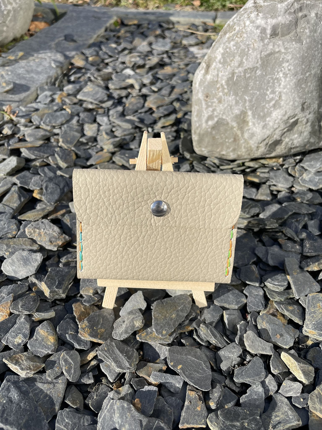 Porte-cartes/porte-monnaie gris beige/orange