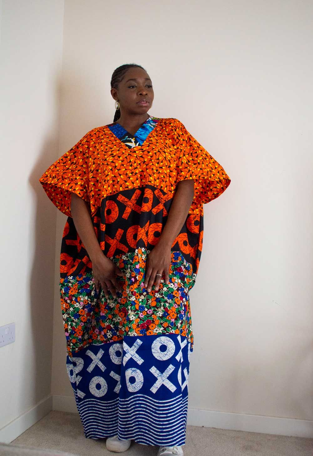 Orange/Blue Patch-Work Ankara Bubu
