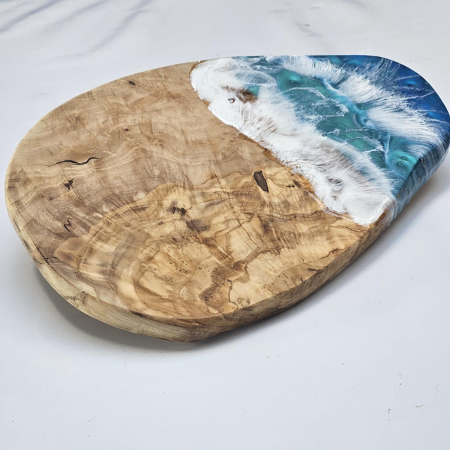 Handmade Olive Wood Charcuterie board with seascape design 