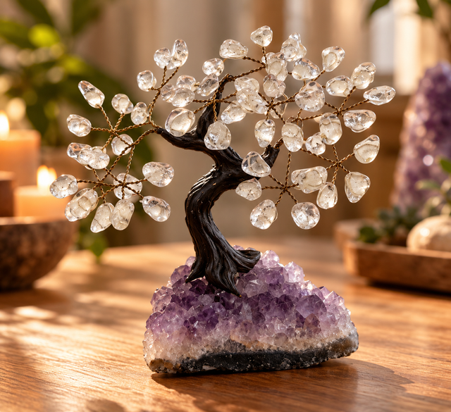 Bonsai di pietre su base drusa di ametista grande