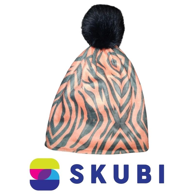  Polar Fashion W-259C - Teplá zimní čepice s bambulí - oranžová zebra