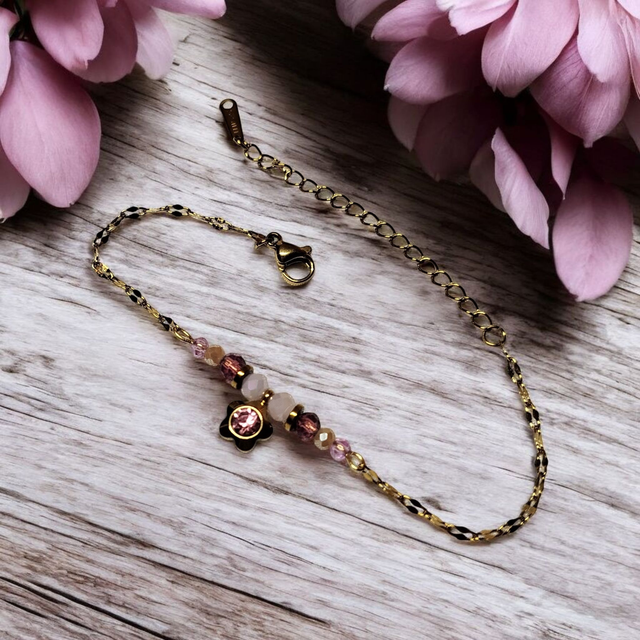 Bracelet acier inoxydable rose prune et doré