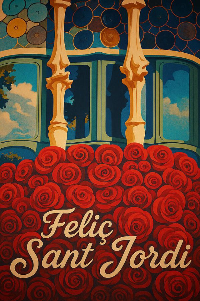 Feliç Sant Jordi - Primer Plano del Balcón de Rosas de Casa Batlló