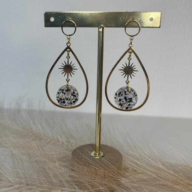 Boucles d’oreilles paillettes noir et blanche