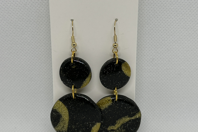 Ohrringe Doppel-Kreise Schwarz/Gold