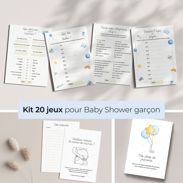 Pack 20 jeux pour Baby Shower garçon