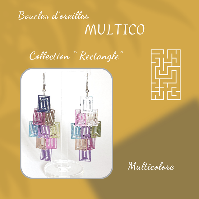 Boucles d&#039;oreilles MULTICO - Collection Rectangle - Multicolore