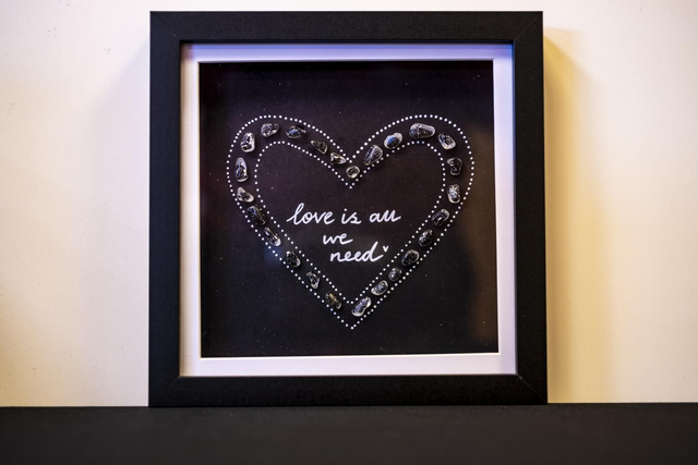 Sea Glass Art 'Love is all you need' 18x18cm Framed 
