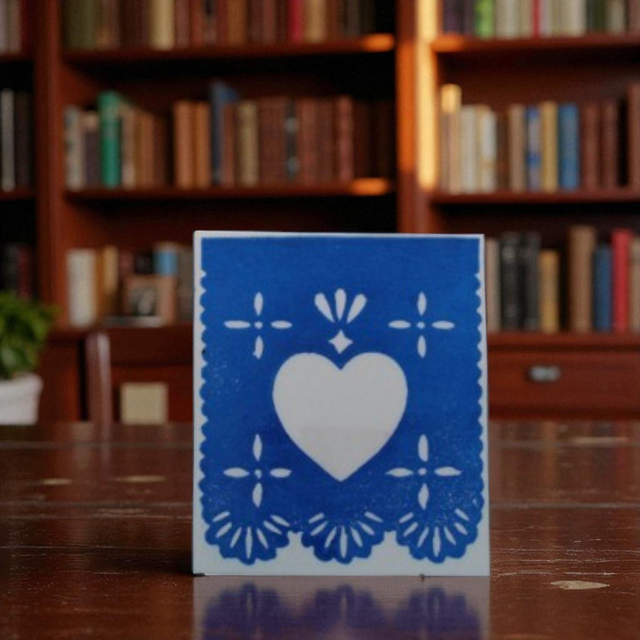 Marque-page aimanté Papel Picado "Cœur azul"