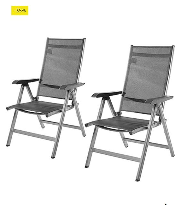 Amazon Basics Silla para exteriores ajustable en 5 posiciones, 2 Unidad, 69 D x 60.5 W x 110 H cm, Gris