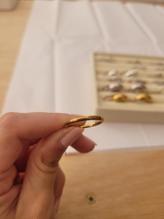 Gold stainless steel simple band ring - Size Q - SL-058